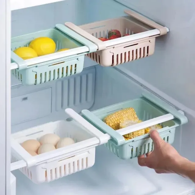 Adjustable Hanging Fridge Organizer Basket – Sliding Refrigerator Storage Rack for Fruits, Vegetables, Eggs & Food Items