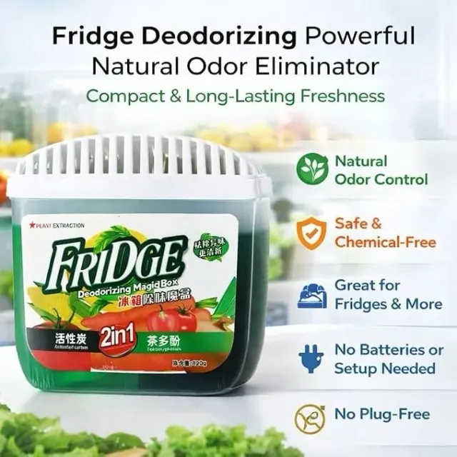 Premium 2-in-1 Fridge Deodorizer & Odor Absorber – Activated Carbon, 120g - Pack of 2