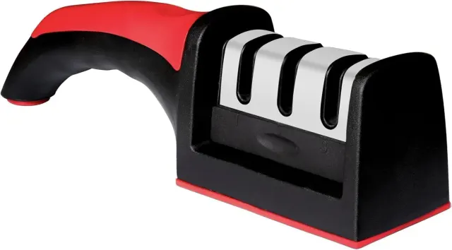 Manual Kitchen Knife Sharpener with Multi-Slot Design – Easy Knife Blade Sharpening Tool with Ergonomic Handle & Non-Slip Base