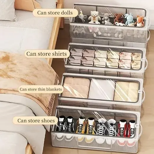 Large Capacity Rectangular Foldable Wardrobe Organizer with Transparent Window & Handles for Clothes and Household Storage
