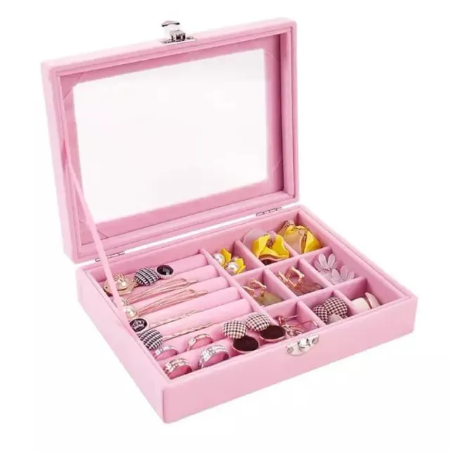 Multi-Compartment Jewellery Organizer Box with Transparent Lid – Jewellery Storage Case for Rings, Earrings, Bracelets & Accessories