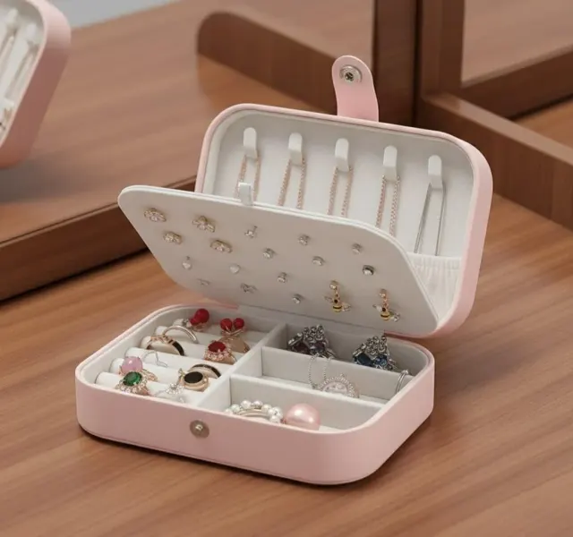 Compact Jewellery Organizer Box with Multiple Compartments – Portable Jewelry Storage Case for Rings, Earrings, Necklaces & Accessories