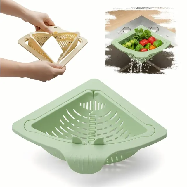 Magnetic Drainage & Filter Basket, Triangular Sink Strainer with Twist-Open Bottom, Kitchen Sink Corner Rack for Draining & Storage, Punch-Free Installation, No Tools Needed
