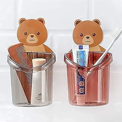 Teddy Bear Wall-Mounted Self-Adhesive Multipurpose Holder – 3-Piece Set for Toothbrush, Bathroom & Small Accessories