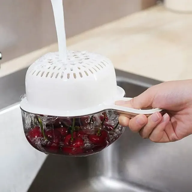 2-in-1 Double-Layer Kitchen Draining Basket with Handle – Fruit & Vegetable Washer, Rice Washing Bowl & Food Strainer