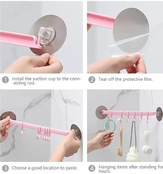 Suction Cup Multi-Hook Wall Organizer – No-Drill Hanging Rack for Bathroom, Kitchen, Towels, Cleaning Tools & Accessories — view 2