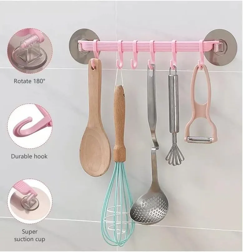 Suction Cup Multi-Hook Wall Organizer – No-Drill Hanging Rack for Bathroom, Kitchen, Towels, Cleaning Tools & Accessories — view 5