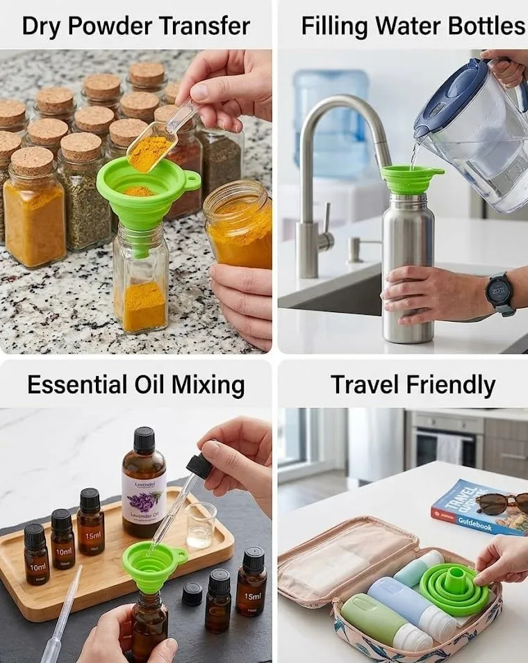 Collapsible Silicone Funnel – Foldable Space-Saving Funnel for Kitchen, Oil, Liquids, Bottles & Containers — view 5