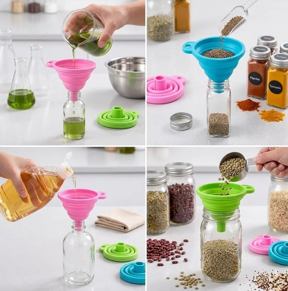 Collapsible Silicone Funnel – Foldable Space-Saving Funnel for Kitchen, Oil, Liquids, Bottles & Containers — view 2