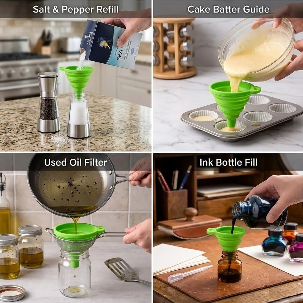 Collapsible Silicone Funnel – Foldable Space-Saving Funnel for Kitchen, Oil, Liquids, Bottles & Containers — view 3