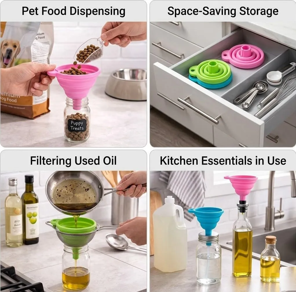 Collapsible Silicone Funnel – Foldable Space-Saving Funnel for Kitchen, Oil, Liquids, Bottles & Containers — view 4