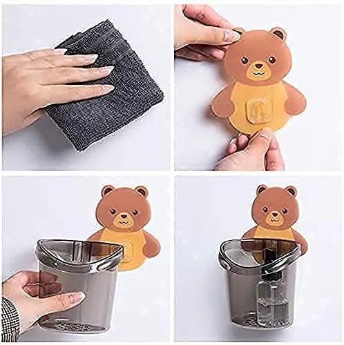 Teddy Bear Wall-Mounted Self-Adhesive Multipurpose Holder – 3-Piece Set for Toothbrush, Bathroom & Small Accessories — view 3