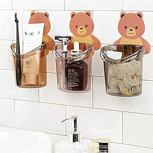 Teddy Bear Wall-Mounted Self-Adhesive Multipurpose Holder – 3-Piece Set for Toothbrush, Bathroom & Small Accessories — view 2
