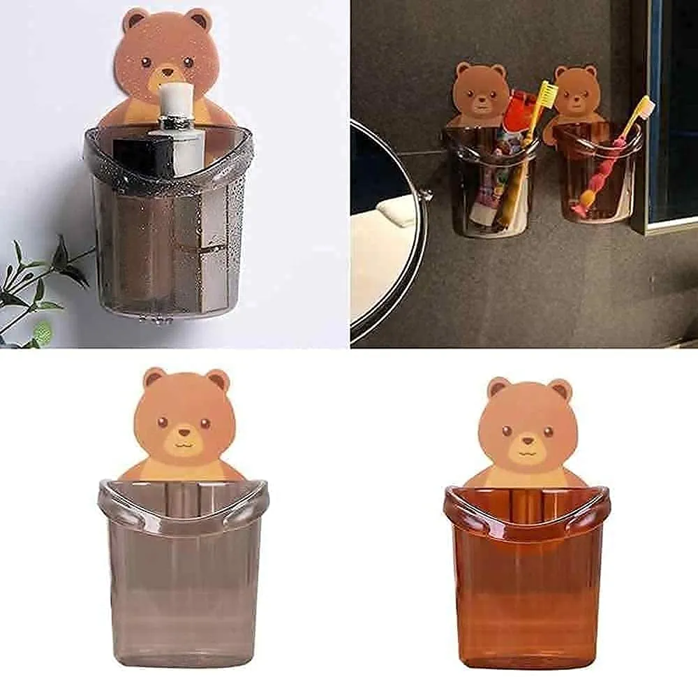 Teddy Bear Wall-Mounted Self-Adhesive Multipurpose Holder – 3-Piece Set for Toothbrush, Bathroom & Small Accessories — view 7