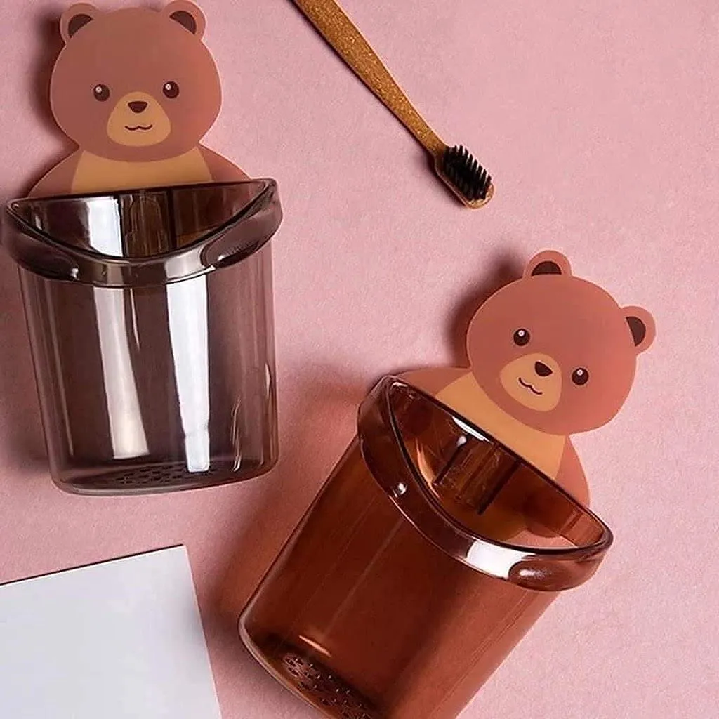 Teddy Bear Wall-Mounted Self-Adhesive Multipurpose Holder – 3-Piece Set for Toothbrush, Bathroom & Small Accessories — view 5