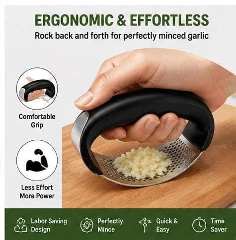 Stainless Steel Garlic Press Rocker – Manual Garlic Crusher & Mincer with Ergonomic Non-Slip Handle — view 3
