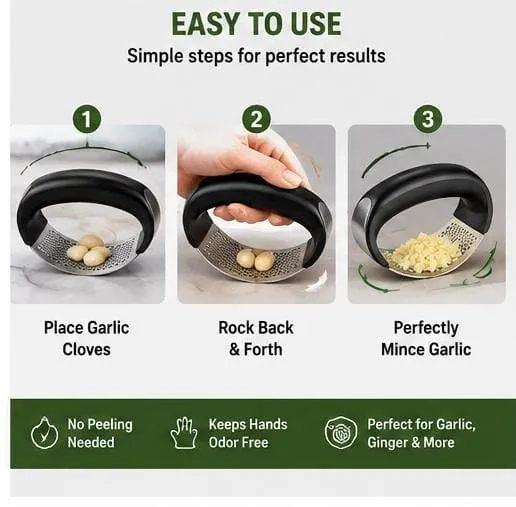 Stainless Steel Garlic Press Rocker – Manual Garlic Crusher & Mincer with Ergonomic Non-Slip Handle — view 4