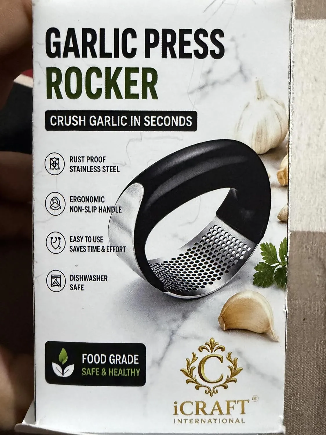 Stainless Steel Garlic Press Rocker – Manual Garlic Crusher & Mincer with Ergonomic Non-Slip Handle — view 5