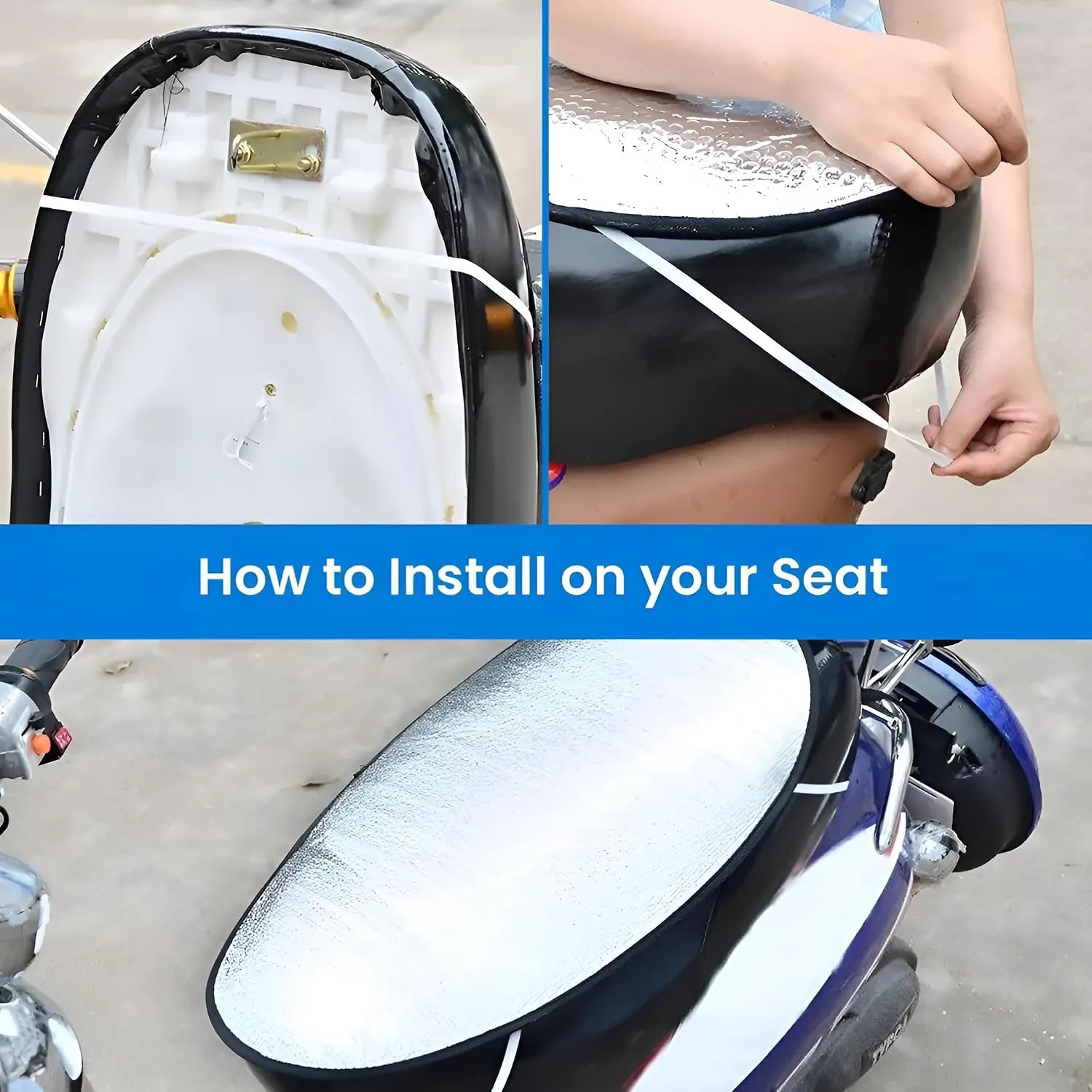 Universal Motorcycle & Scooter Seat Cover – Heat Reflective Aluminum Foil Sun Protection Mat | Water-Resistant Saddle Cover — view 2