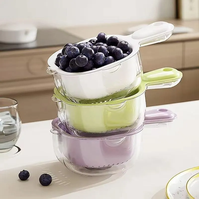 2-in-1 Double-Layer Kitchen Draining Basket with Handle – Fruit & Vegetable Washer, Rice Washing Bowl & Food Strainer — view 7