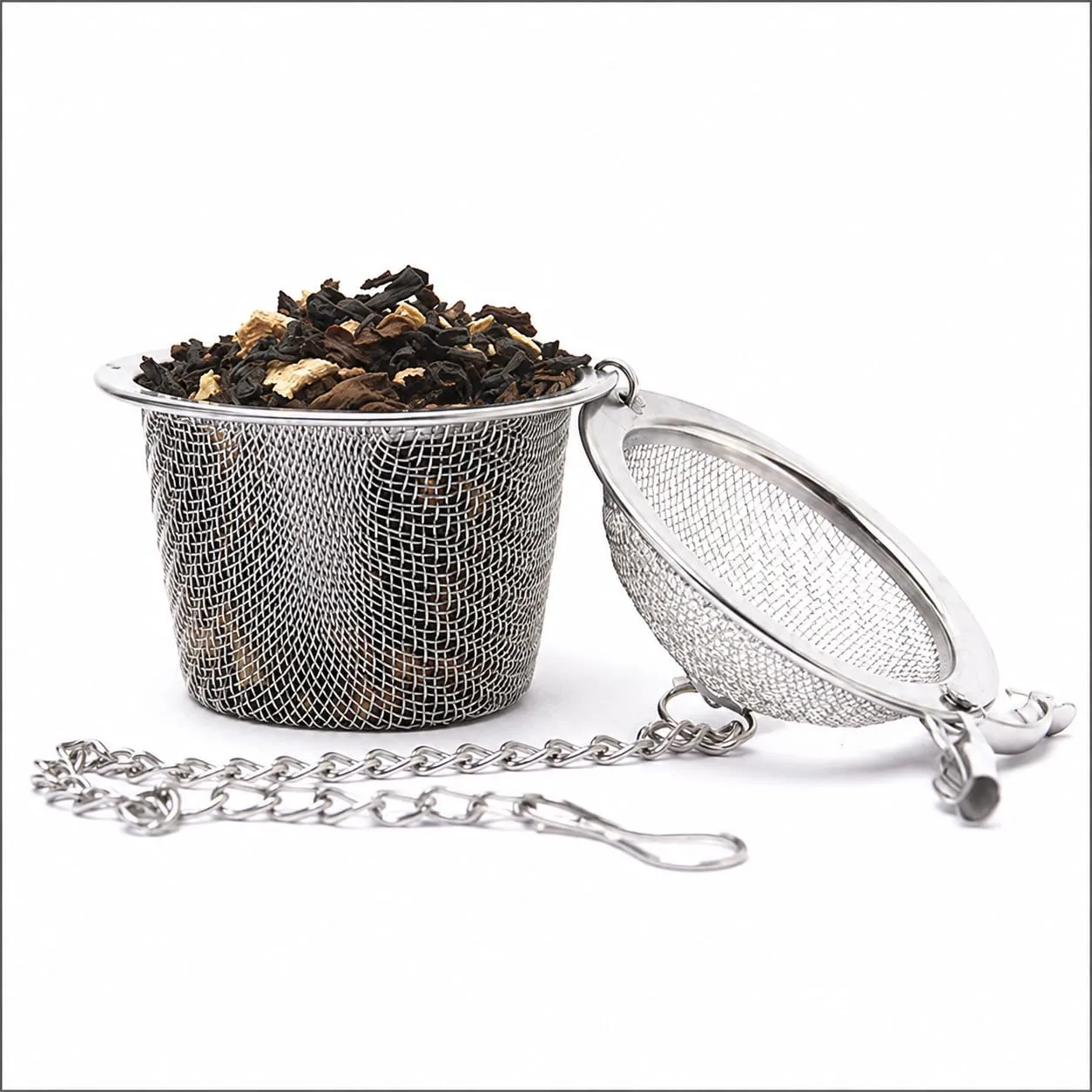 Stainless Steel Tea Infuser with Chain | Reusable Basket-Shaped Loose Leaf Tea Strainer — view 5