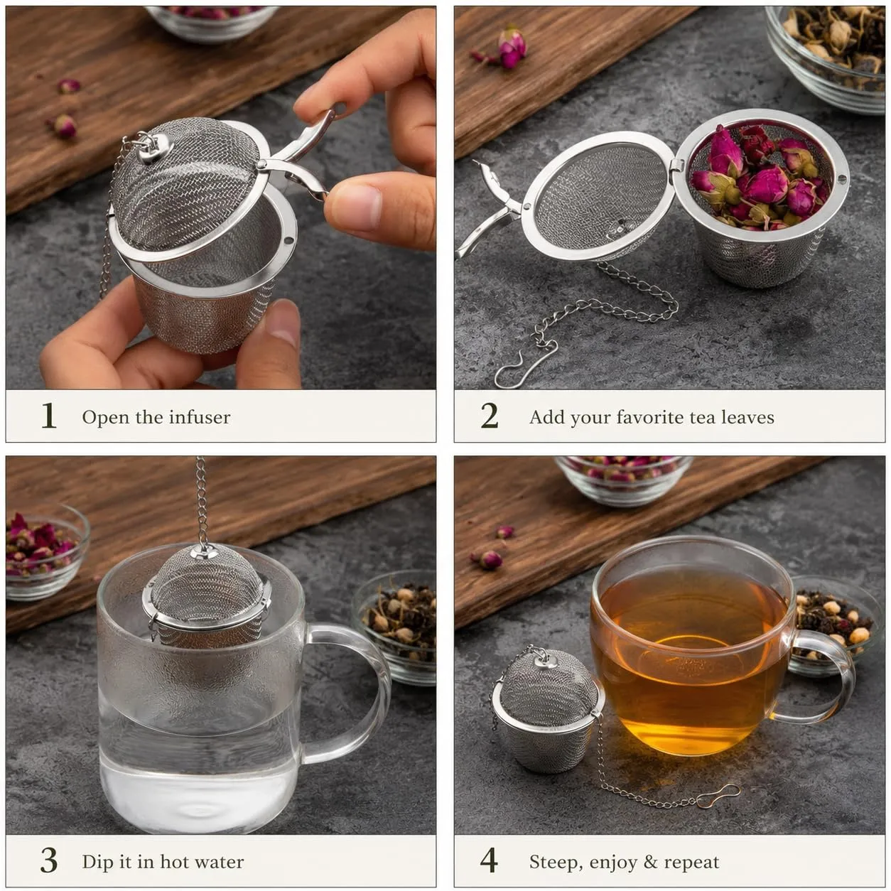 Stainless Steel Tea Infuser with Chain | Reusable Basket-Shaped Loose Leaf Tea Strainer — view 4